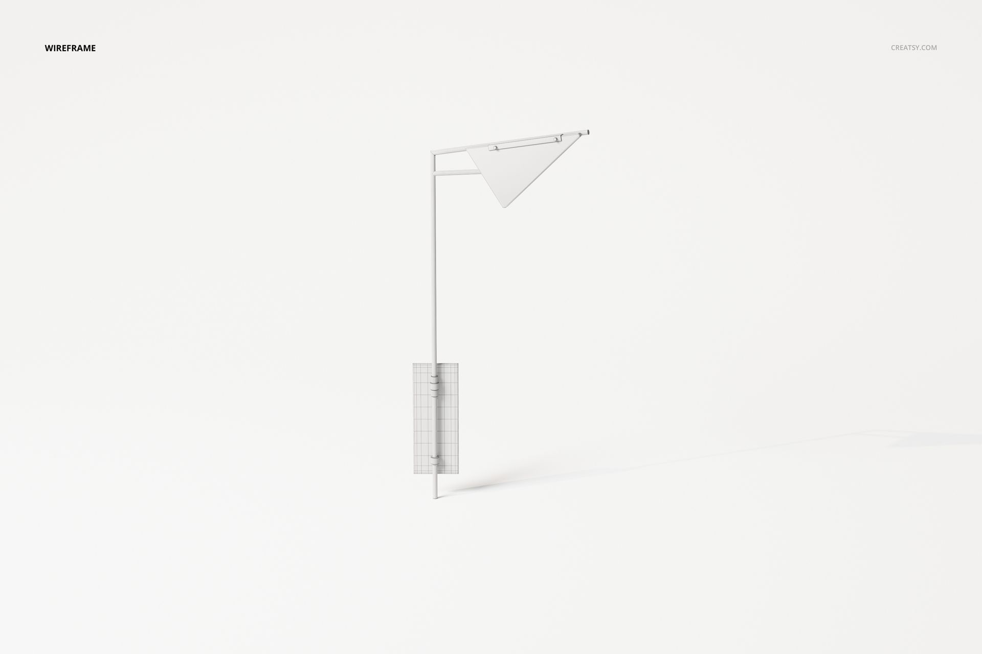 Geometric wall lamp 3D model in wireframe view, featuring angular shapes and cylindrical elements on a white background.