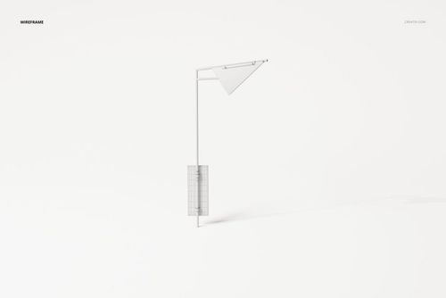 Geometric wall lamp 3D model in wireframe view, featuring angular shapes and cylindrical elements on a white background.