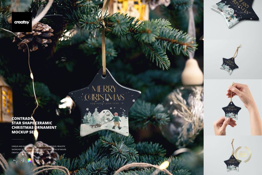 Contrado Star Shape Ceramic Christmas Ornament Mockup Set - mockup screenshot 1