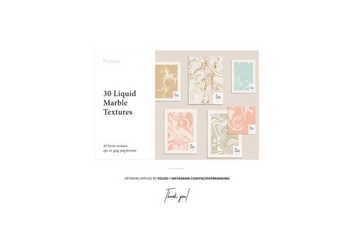 Yoga mat mockup set featuring six mats with liquid marble patterns in beige, peach, green, and cream colors, top view.