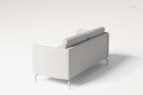 Minimalistic modern sofa in light gray color, shown from a rear angled perspective on a plain white background.