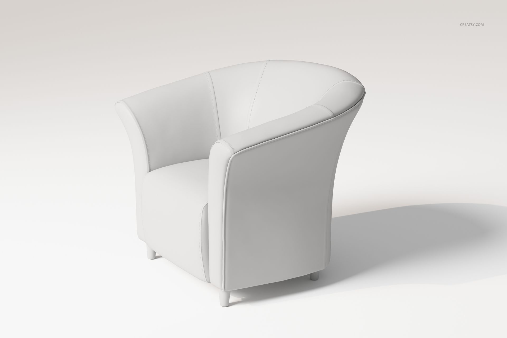 High back tub chair with curved arms and smooth white upholstery, shown in a three-quarter front view on a plain background.