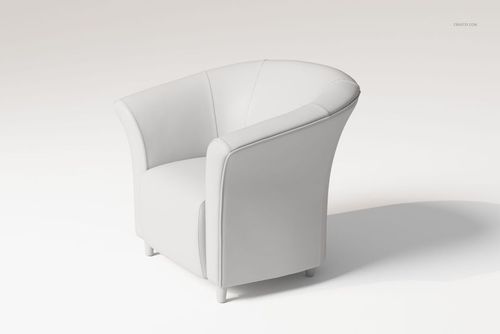 High back tub chair with curved arms and smooth white upholstery, shown in a three-quarter front view on a plain background.