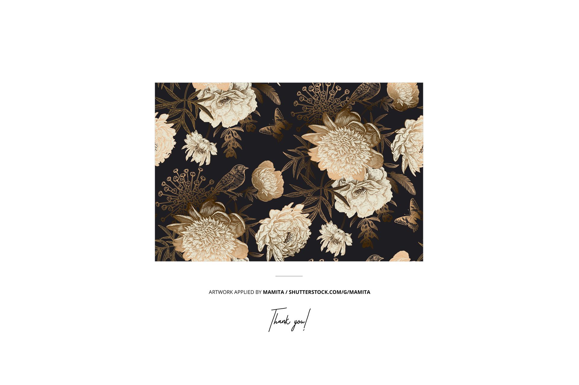 Front view of a velvet fabric mockup featuring large cream and beige flowers and leaves on a black backdrop.