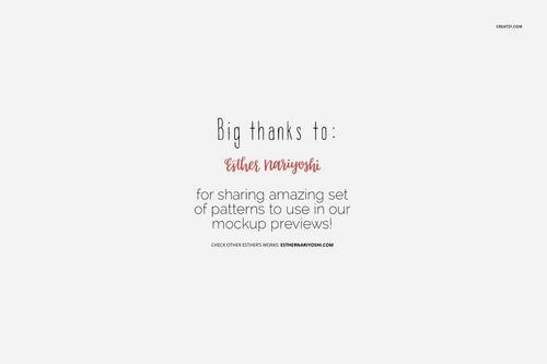 Text on a light gray background thanking Esther Norvashi for providing pattern designs for mockup previews.