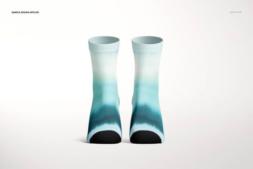 Short socks mockup featuring a blue and white abstract gradient design, shown upright against a minimal white backdrop.