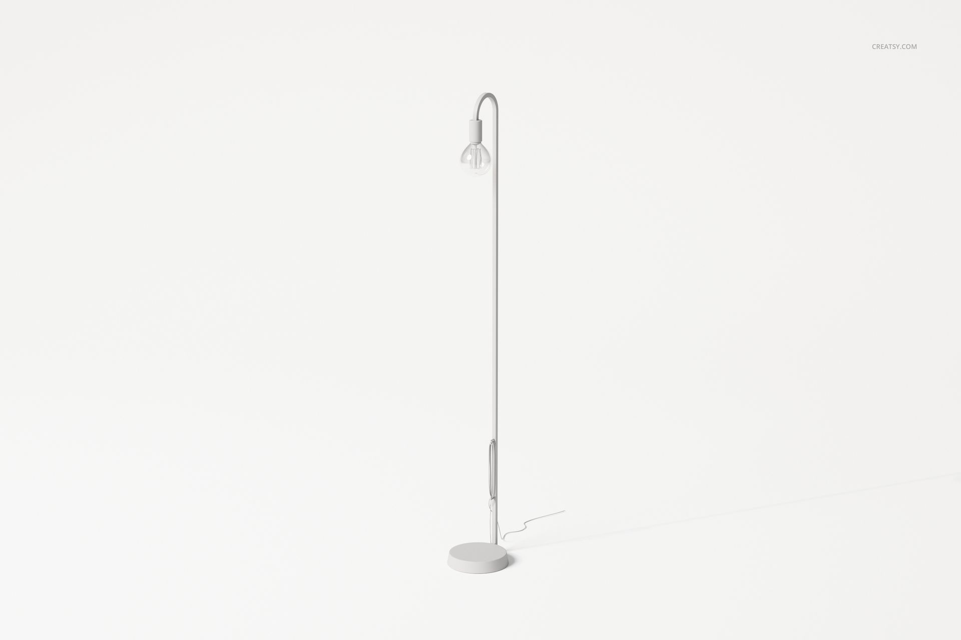Industrial style floor lamp with a slender metal pole, round base, and exposed bulb, shown on a white background.