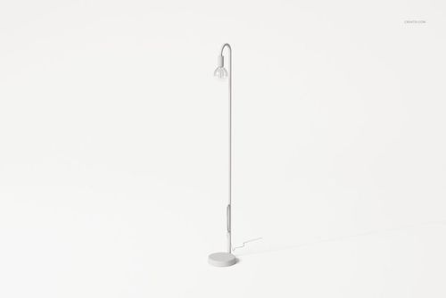 Industrial style floor lamp with a slender metal pole, round base, and exposed bulb, shown on a white background.