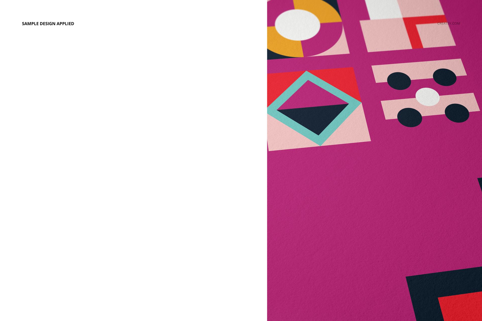 A3 fine art print mockup showing a close-up of textured paper with geometric shapes on a magenta background.