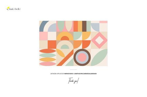 Front view of a polyester woven coverlet mockup featuring a geometric abstract pattern in pastel colors.