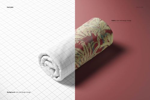 Rolled rib knit fabric mockup displayed on a split background, showing plain grid and tropical leaf pattern designs.