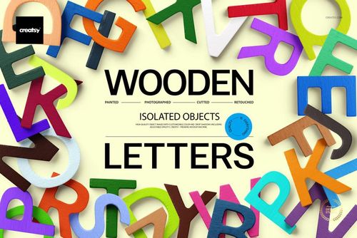 Painted Wooden Letters Isolated Objects - mockup preview 1
