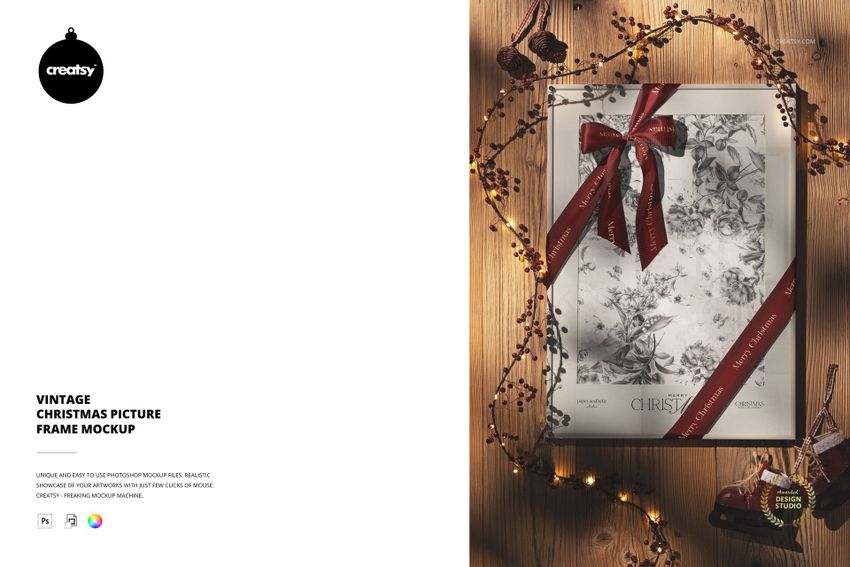 Vintage Christmas Picture Frame Mockup - mockup screenshot 1
