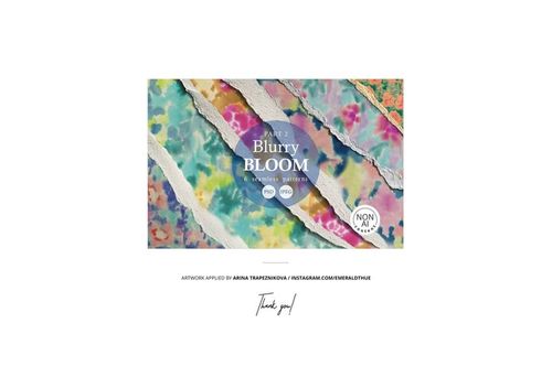 Abstract floral pattern mockup featuring pastel and vibrant colors on layered torn paper strips with text overlay.