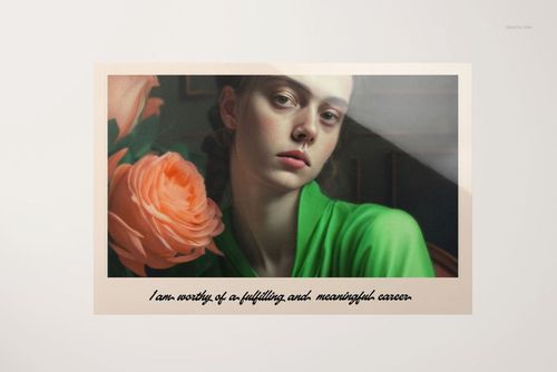 Glossy PVC poster mockup featuring a floral design and handwritten text, displayed on a light wall background.