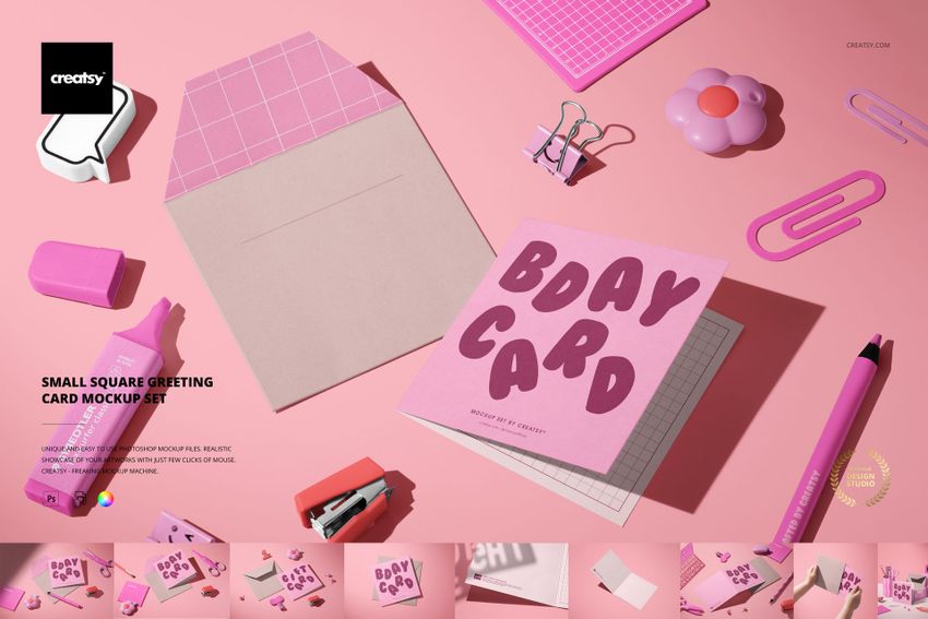 Small Square Greeting Card Mockup Set - mockup screenshot 1