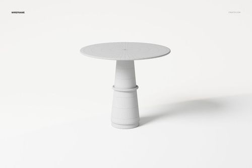 Round pedestal table 3D model in wireframe view, featuring a cylindrical base and circular top on a white background.