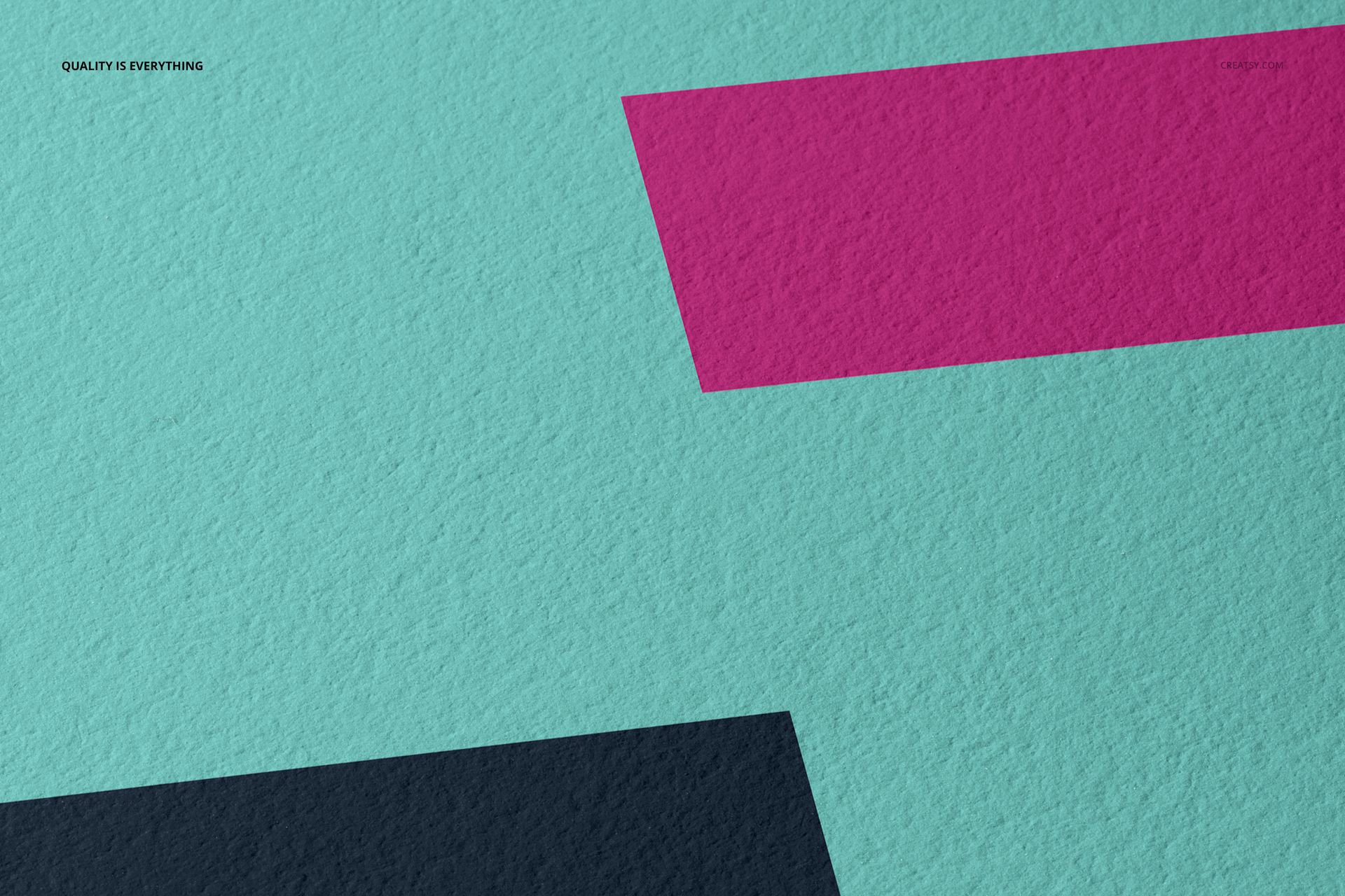A3 fine art print mockup with textured paper, featuring teal background and geometric magenta and black shapes.