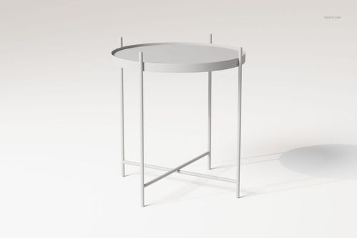 Round mirror top side table with slim metal legs, shown from a front angle on a light neutral background.
