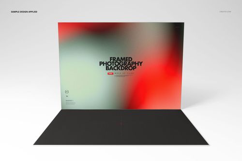 Framed photography backdrop mockup with a blurred red and green gradient design, shown in a front view on a white surface.