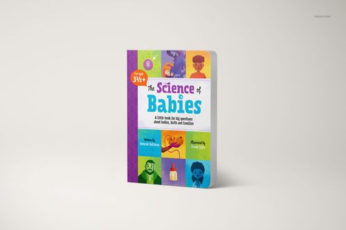 Front view of a colorful board book mockup standing upright on a light background, featuring vibrant illustrated cover panels.