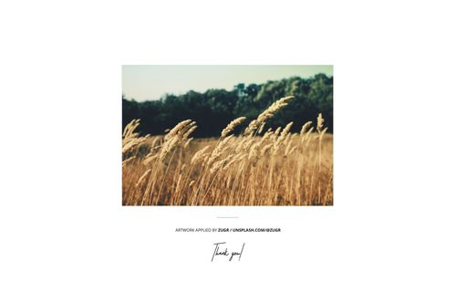 Close-up view of a print mockup featuring golden wheat stalks in a field with a blurred tree line background.