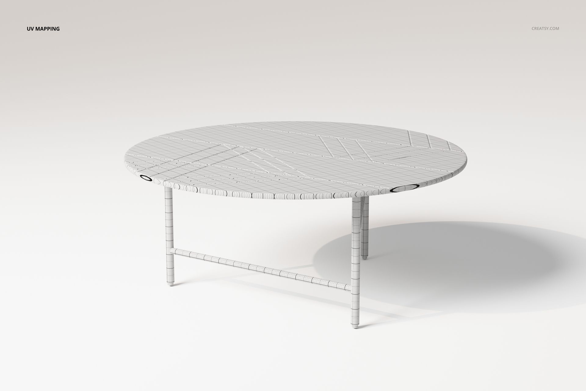 Round coffee table 3D model with marble-like top featuring gold lines, shown from a front angle on a plain background.