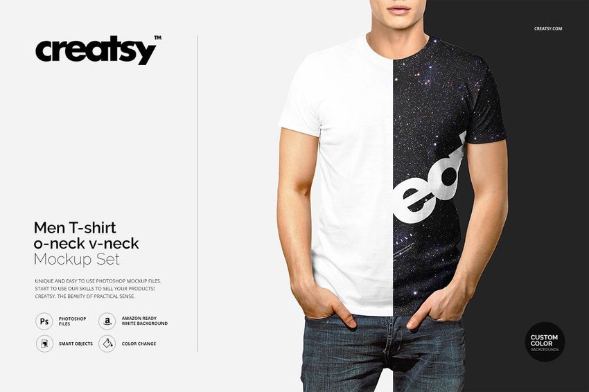 Men T-shirt V-neck O-neck Mockup Set - mockup screenshot 1