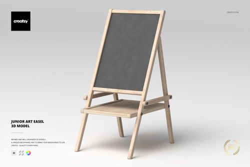 Wooden junior art easel with a dark chalkboard surface, shown in a front angled view on a light background.