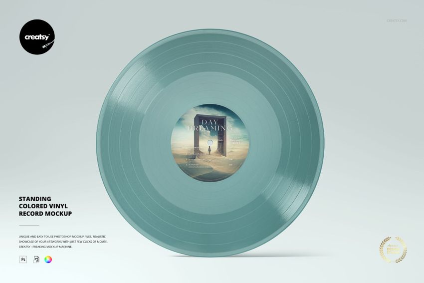 Standing Colored Vinyl Record Mockup - mockup screenshot 1