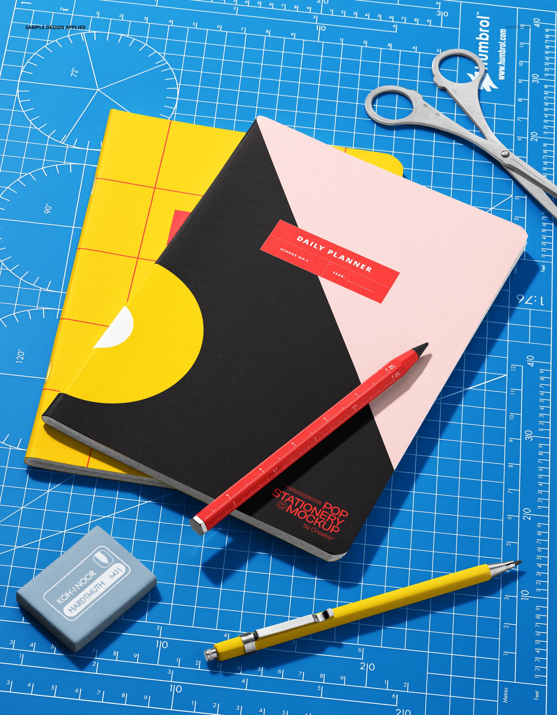 Workspace Flat Lay with Notebooks, Pencils and Scissors Mockup - mockup screenshot 4