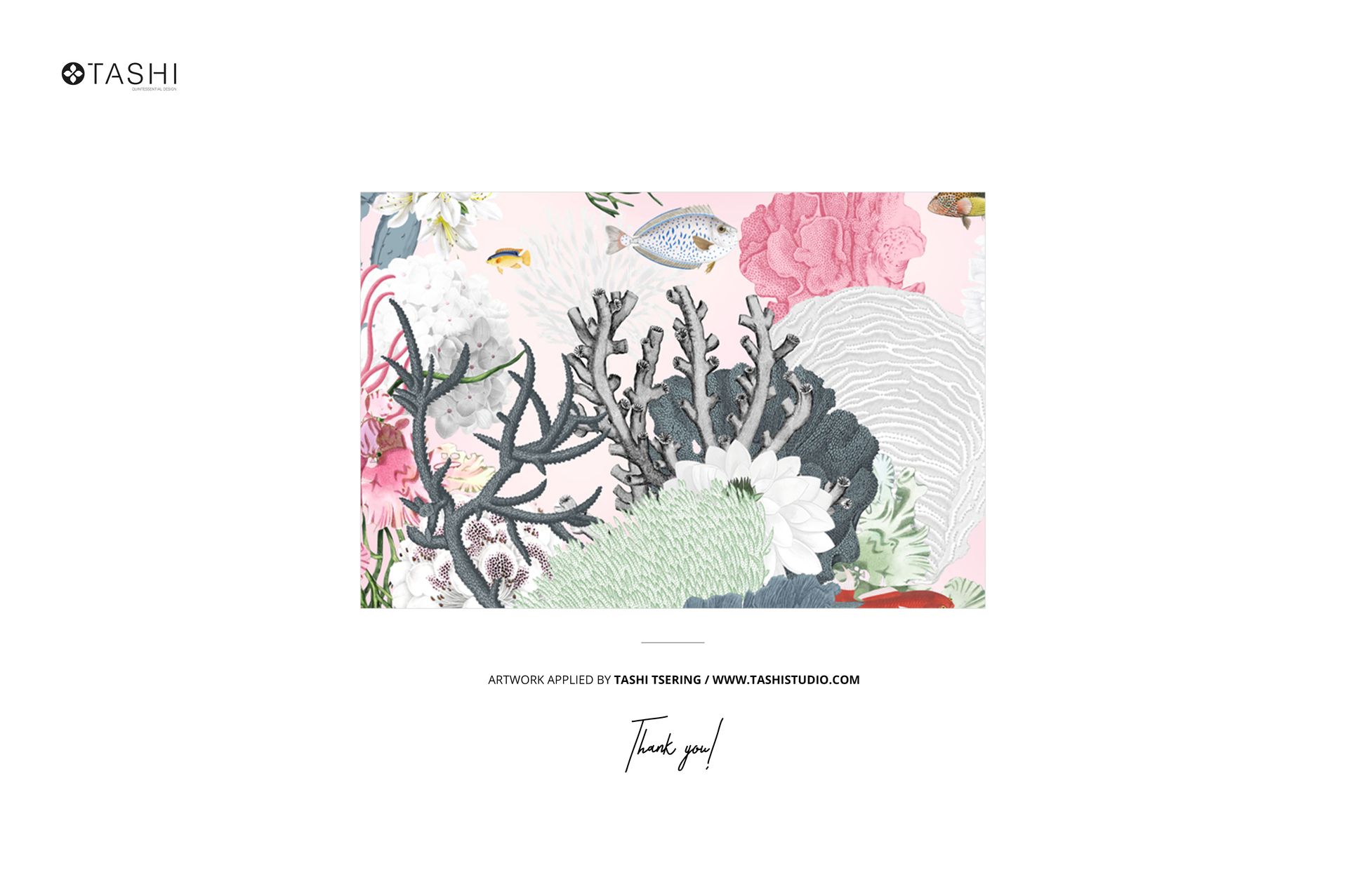 Rectangular chiffon silk scarf mockup featuring a coral reef and floral pattern in soft pastel colors on a white background.