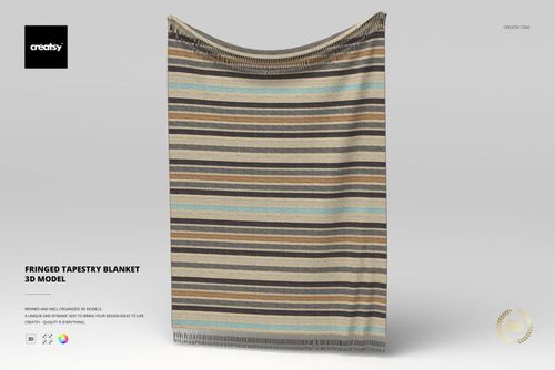 Fringed Tapestry Blanket 3D Model - mockup preview 1