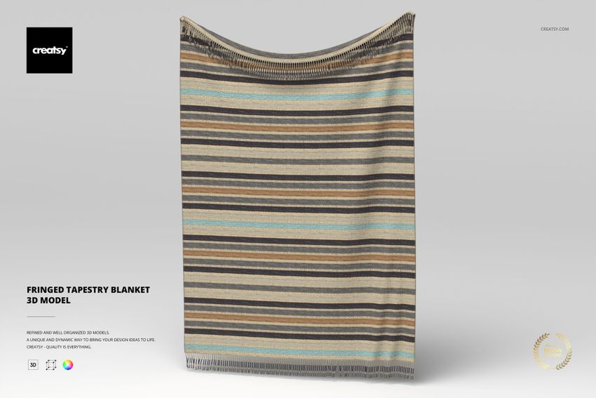 Fringed Tapestry Blanket 3D Model - mockup screenshot 1