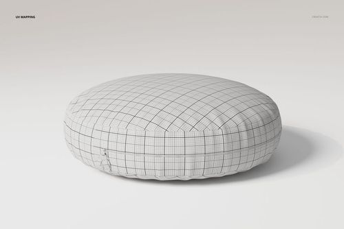Round floor cushion with a grid pattern, shown from a front angle on a plain white background, 3D model rendering.