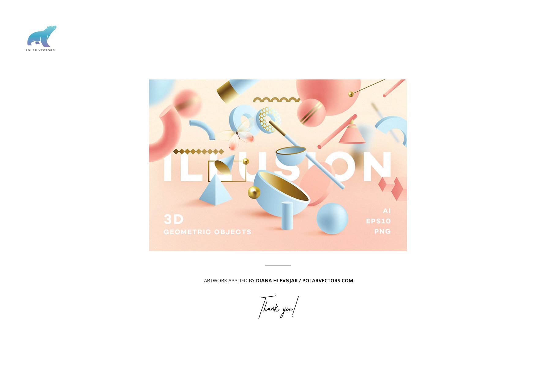 Front view of paper bags mockup set featuring pastel geometric shapes and abstract objects on a light background.