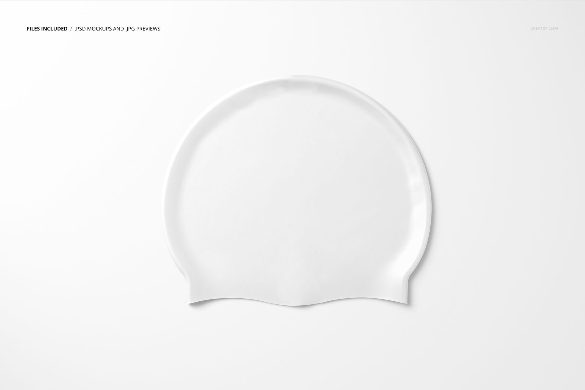 White swim cap mockup displayed from a top view on a plain light background, highlighting smooth texture.