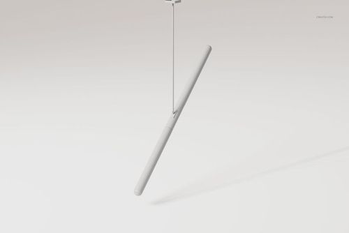 Minimalist industrial tube pendant lamp in matte white, shown suspended from a thin cable against a light background.