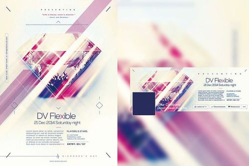 Set of Diamond Night Party poster and Facebook cover mockup featuring abstract diamond graphics and soft pastel gradients.