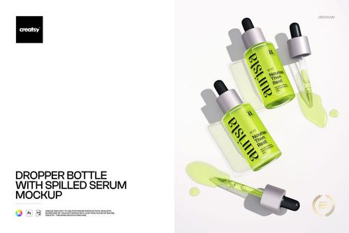 Dropper Bottle with Spilled Serum Mockup - mockup preview 1