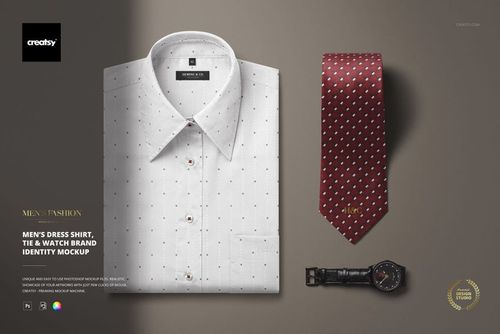 Men’s Dress Shirt, Tie & Watch Brand Identity Mockup - mockup preview 1