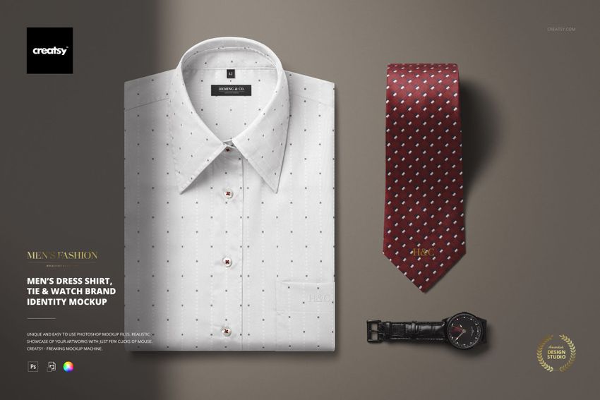 Men’s Dress Shirt, Tie & Watch Brand Identity Mockup - mockup screenshot 1