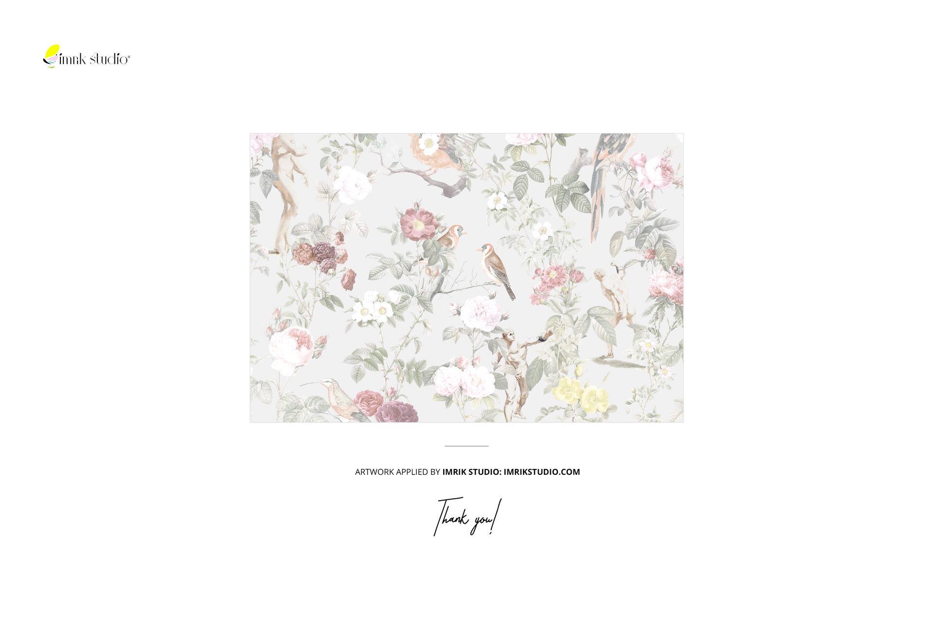 Front view of a canvas print mockup featuring a botanical and bird pattern with soft pastel colors on a light background.