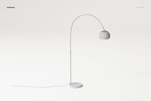 Flexible floor lamp with curved stem and dome-shaped shade in a wireframe style, shown on a plain light background.