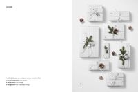 Christmas gifts mockup featuring eight rectangular and square boxes with white grid wrapping, festive ribbons, and seasonal decorations.