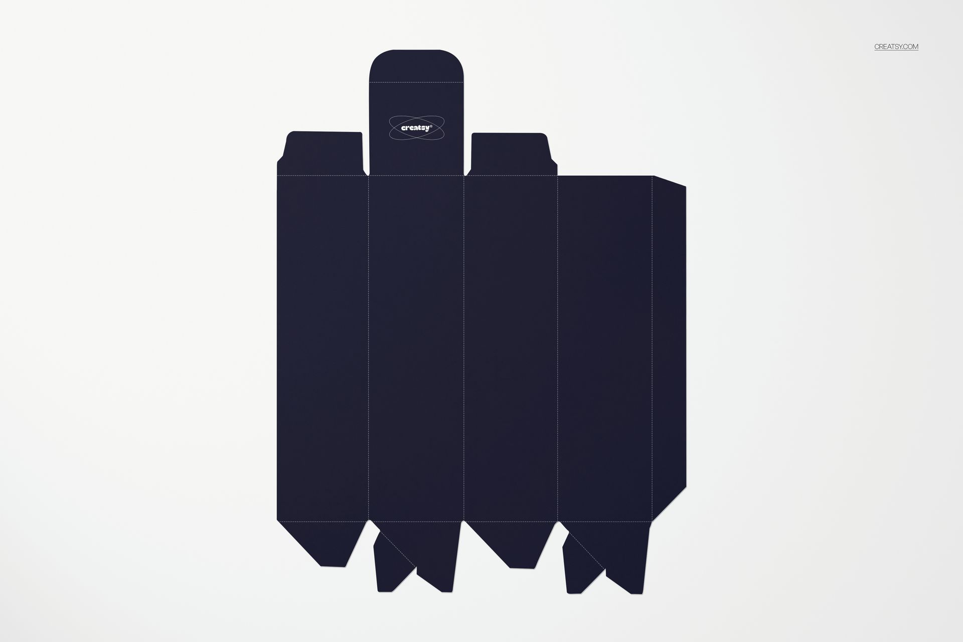 Unfolded cosmetic pump bottle box mockup in dark color, shown from a top view on a white background.