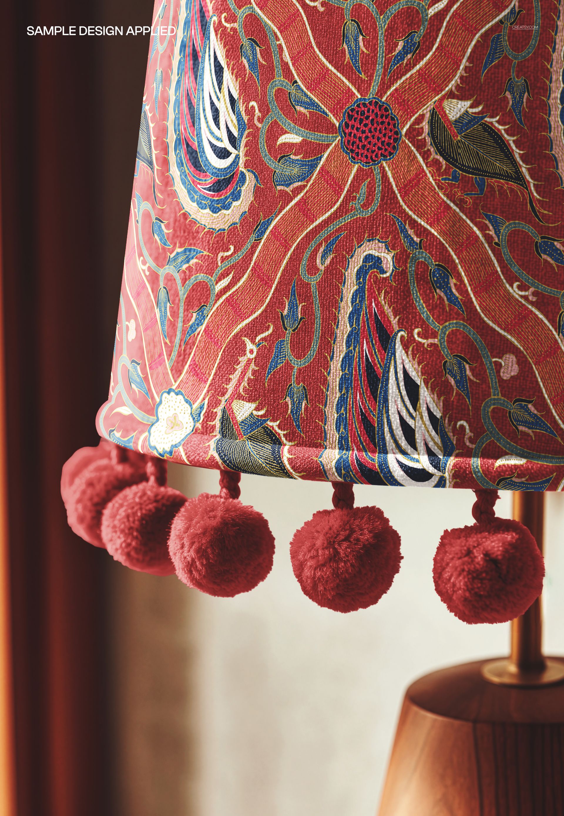Velvet  Lampshade with Pom Pom Trim Close Up Mockup - mockup screenshot 4
