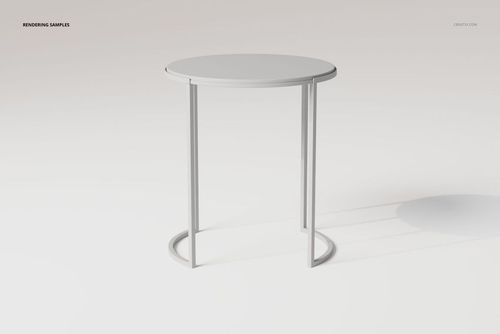 Loft style side table with a round white tabletop and minimalist metal legs, shown in a front view on a plain background.