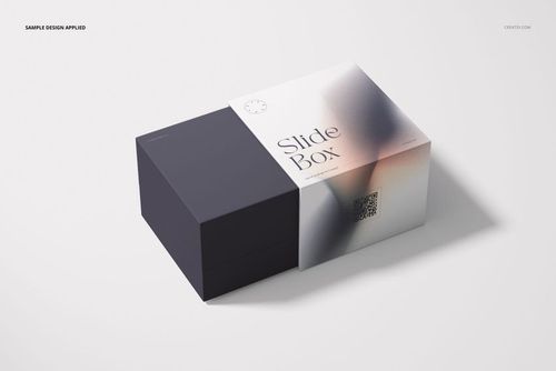 Rectangular slide gift box mockup with one dark solid side and one light side featuring gradient graphics, shown in top view.