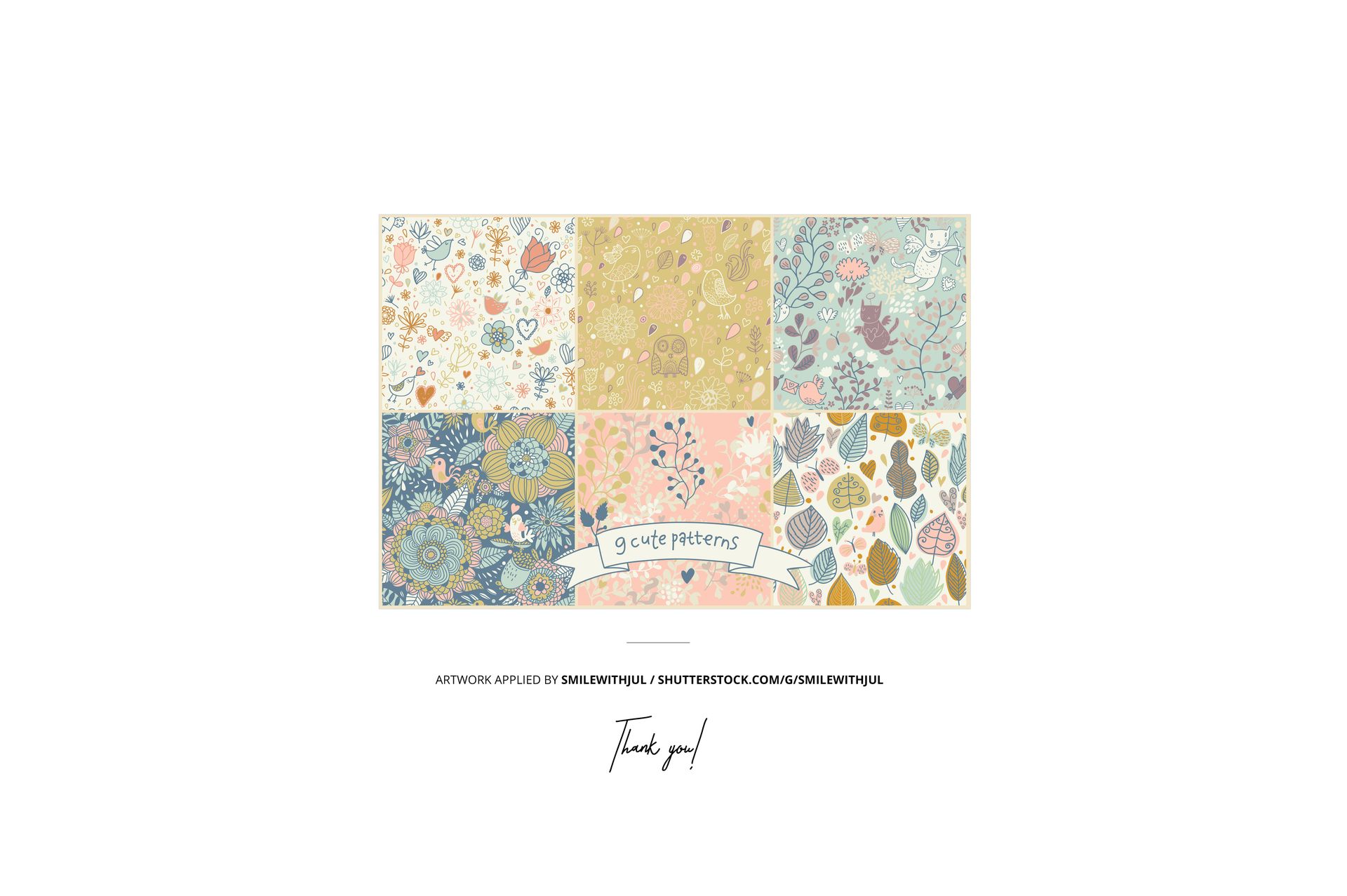 Front view of a baby patchwork quilt mockup featuring six rectangular panels with various pastel floral and animal patterns.